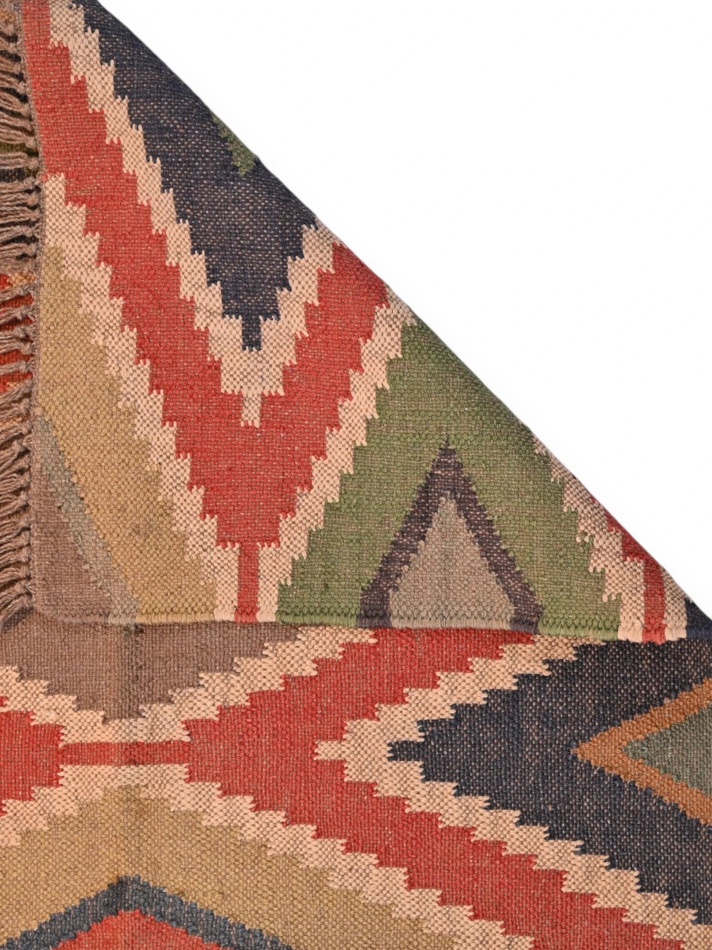 Detalle de alfombras kililm pasillo 90x150 multicolor necha a mano en fibras naturales