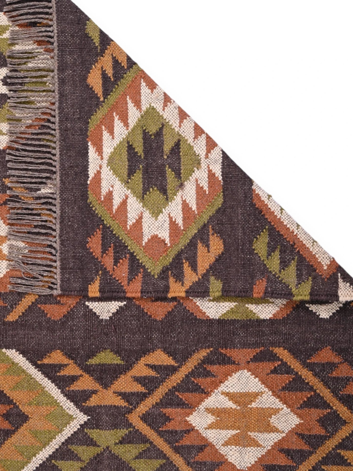 Detalle de alfombras kililm pasillo 90x50 multicolor necha a mano en fibras naturales