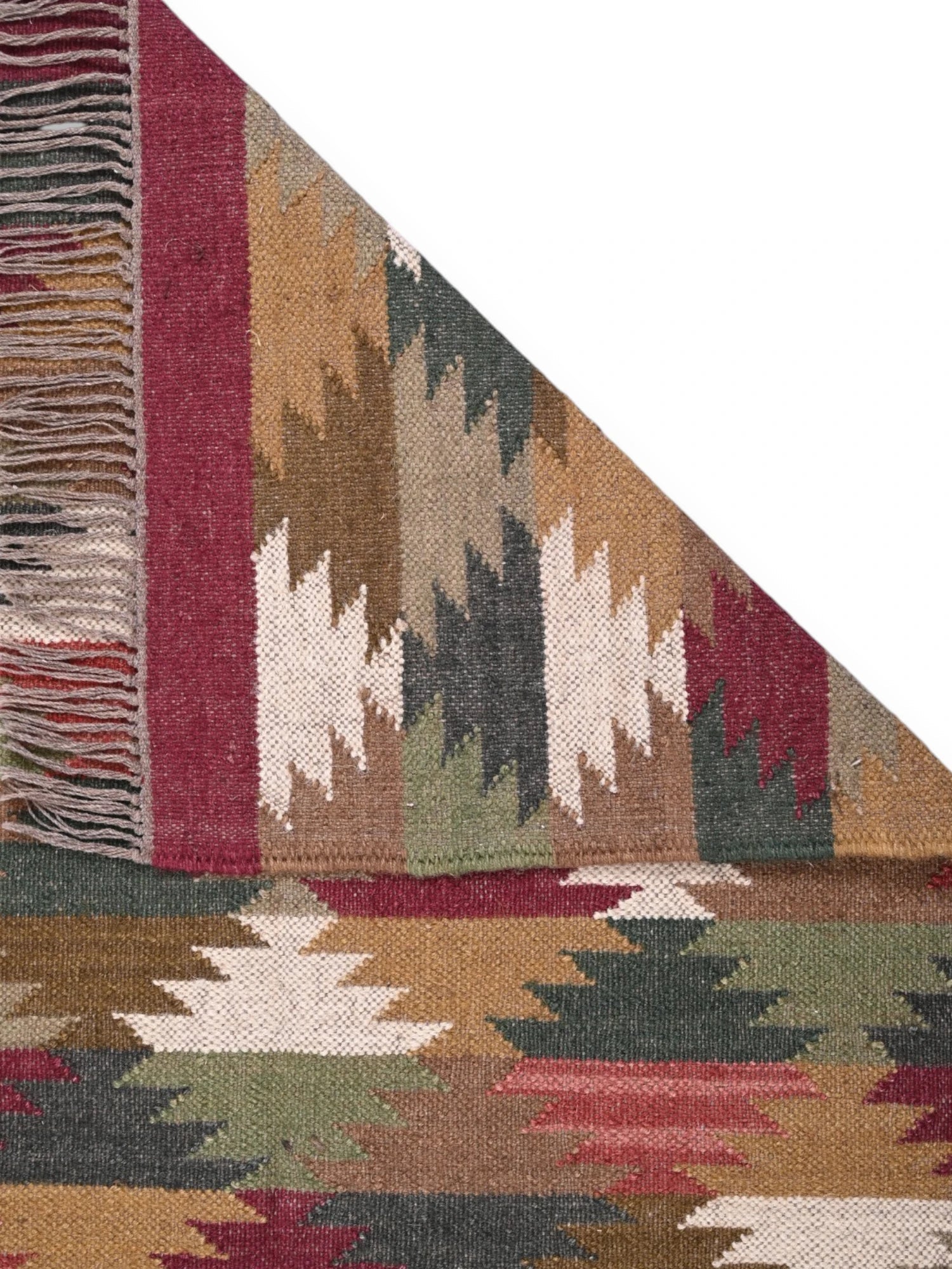 Detalle de alfombras kililm pasillo 90x50 multicolor necha a mano en fibras naturales