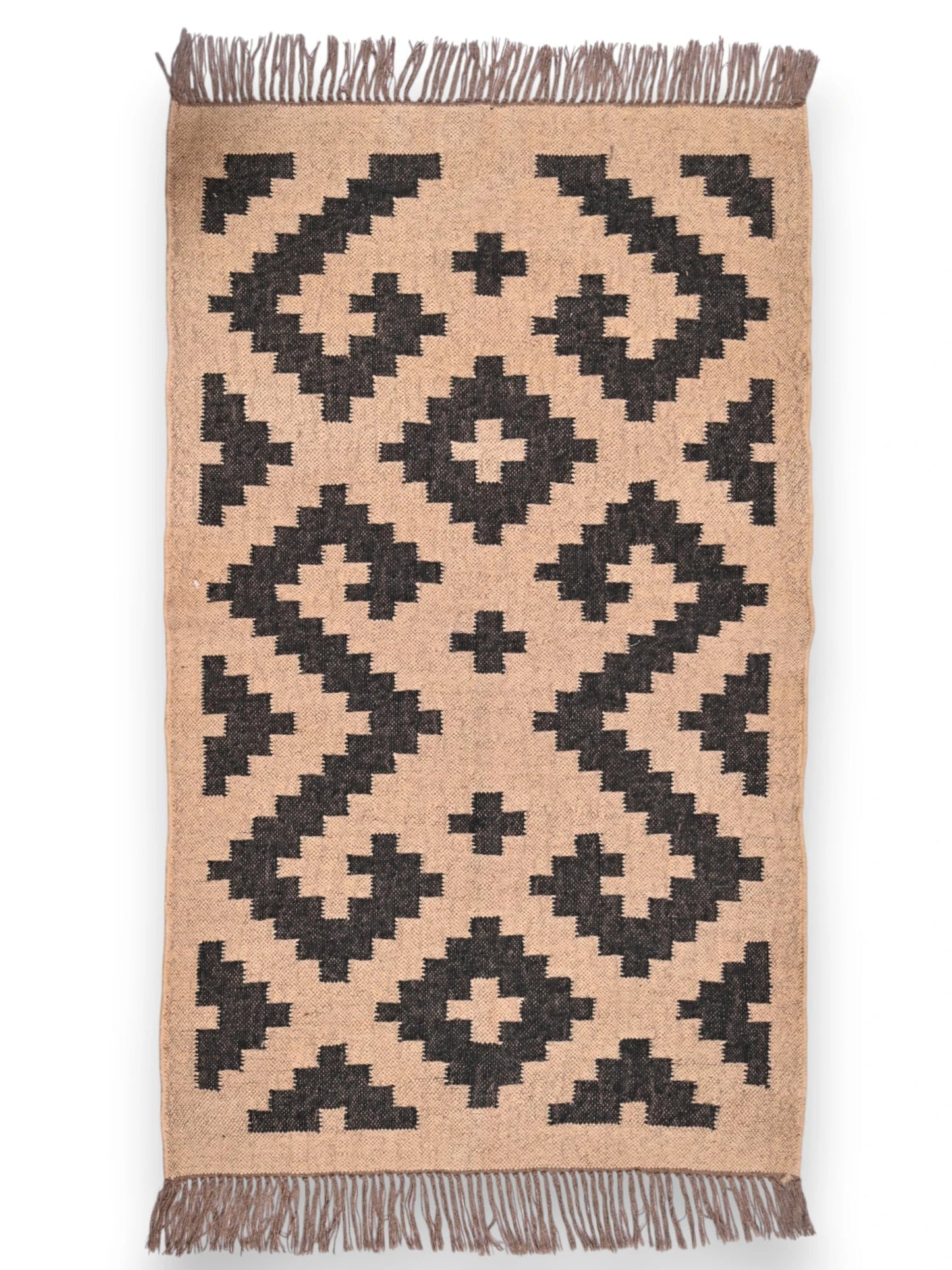 alfombras kililm pasillo 90x150 beige negro necha a mano en fibras naturales
