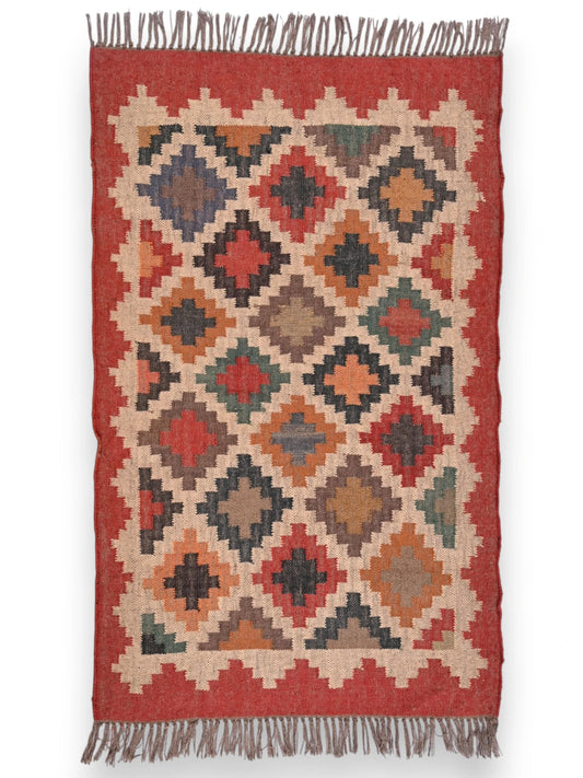alfombras kililm pasillo 90x150 multicolor necha a mano en fibras naturales