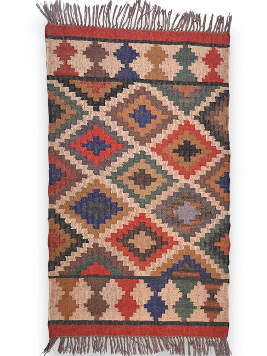 alfombras kililm pasillo 90x150 multicolor necha a mano en fibras naturales
