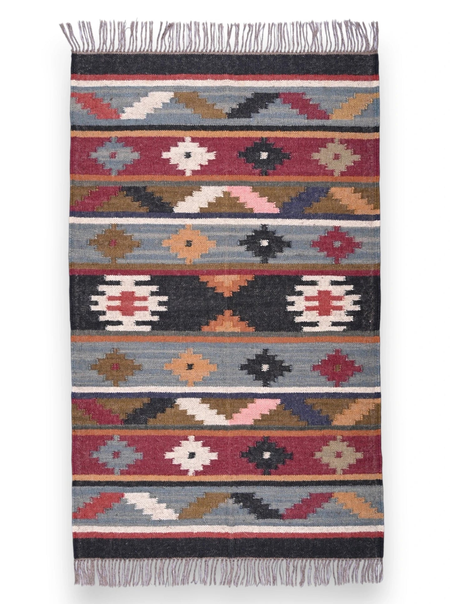 alfombras kililm pasillo 90x50 multicolor necha a mano en fibras naturales
