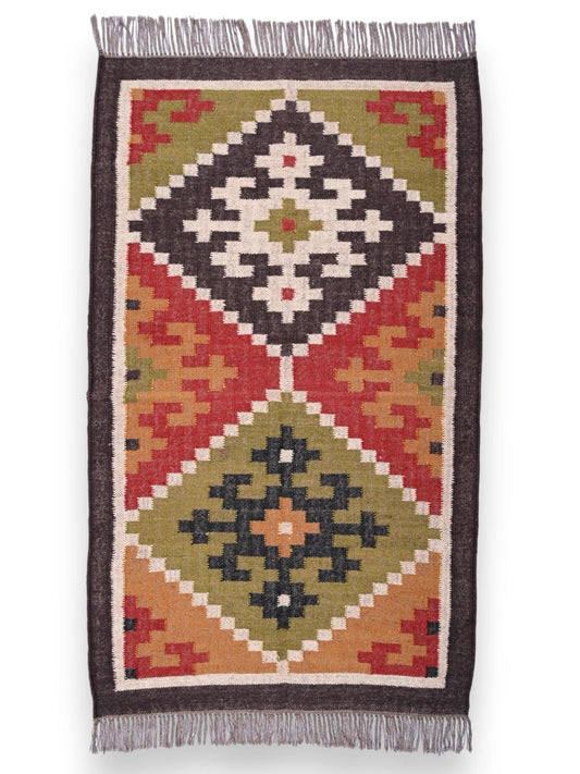 alfombras kililm pasillo 90x50 multicolor necha a mano en fibras naturales

