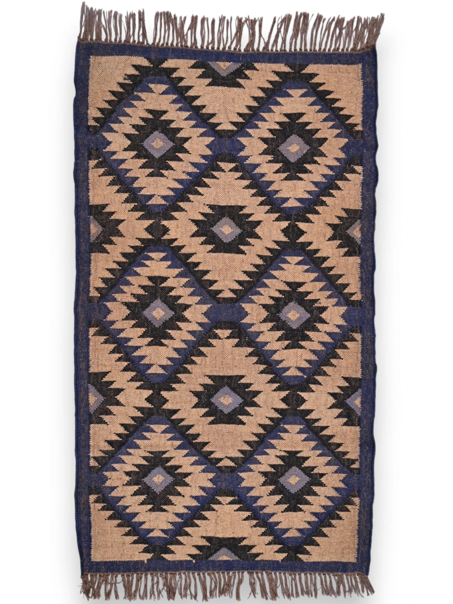 alfombras kililm pasillo 90x150 negro beige necha a mano en fibras naturales
