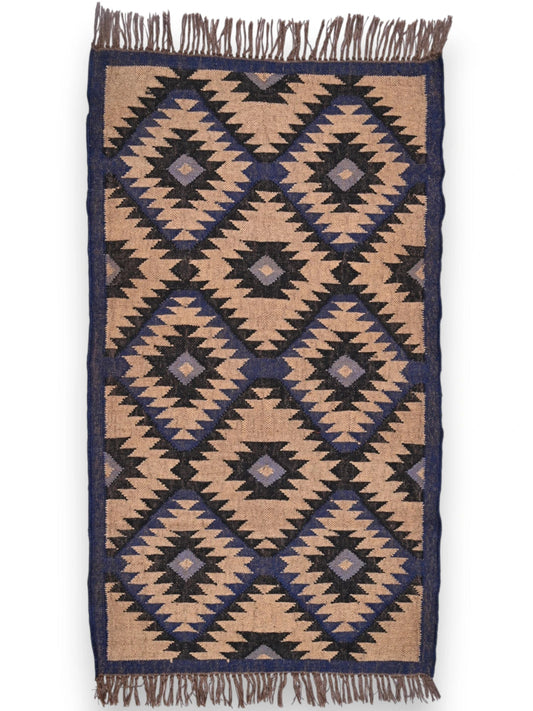alfombras kililm pasillo 90x150 negro beige necha a mano en fibras naturales
