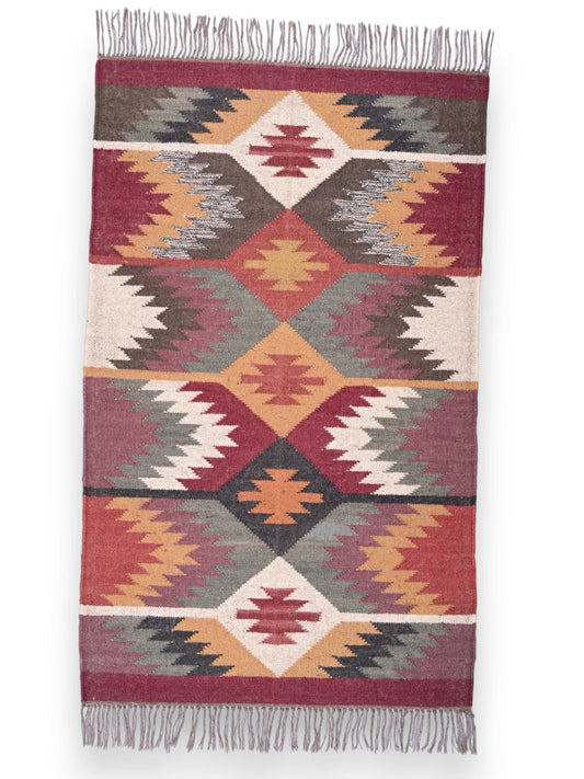 alfombras kililm pasillo 90x50 multicolor necha a mano en fibras naturales
