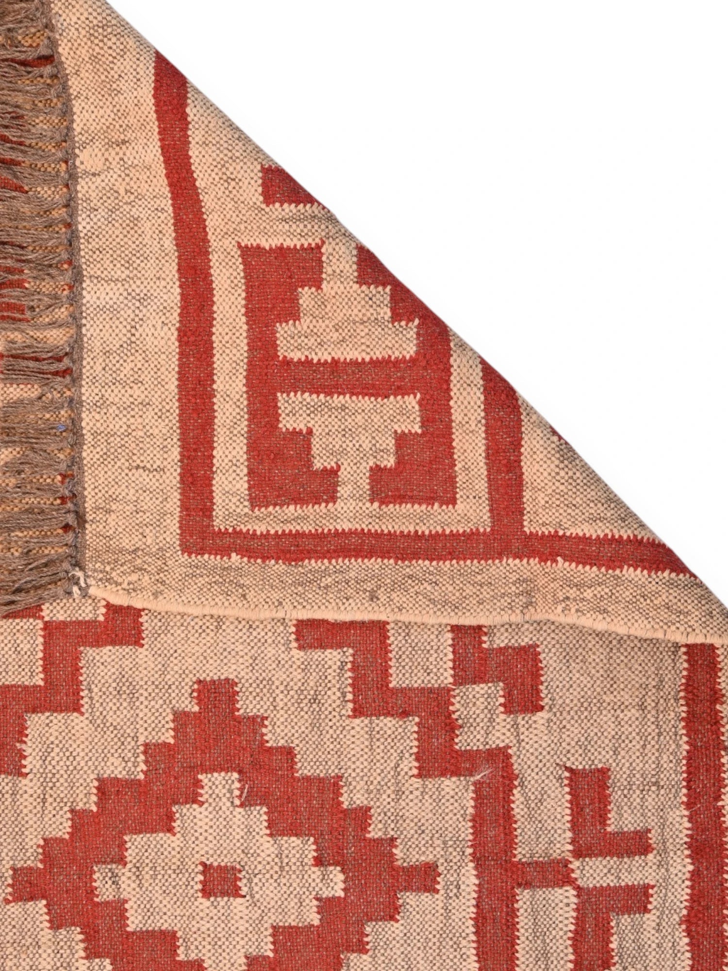 Detalle de alfombras kililm pasillo 90x150 beige rojo necha a mano en fibras naturales