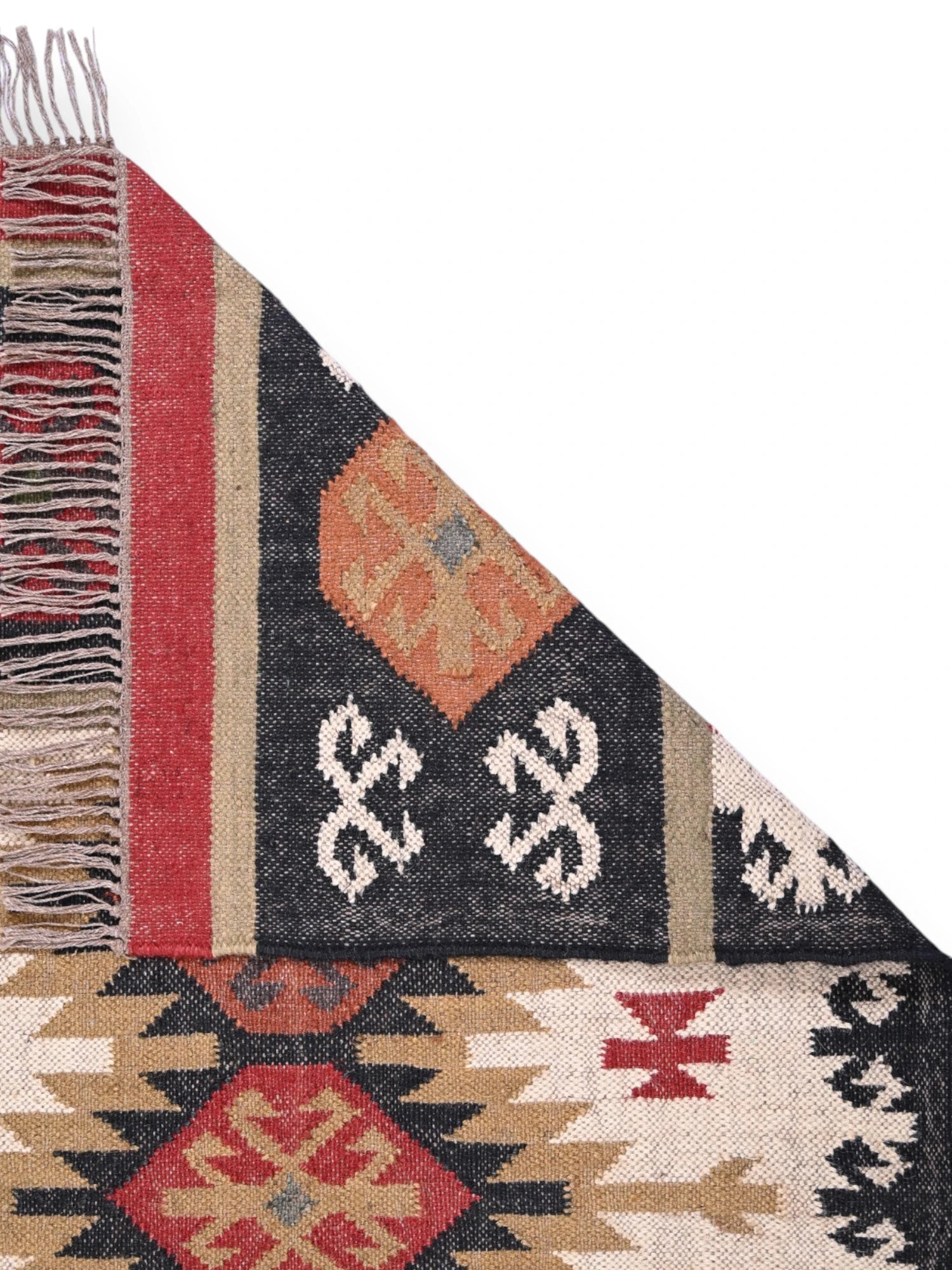 Detalle de alfombras kililm pasillo 90x50 multicolor necha a mano en fibras naturales