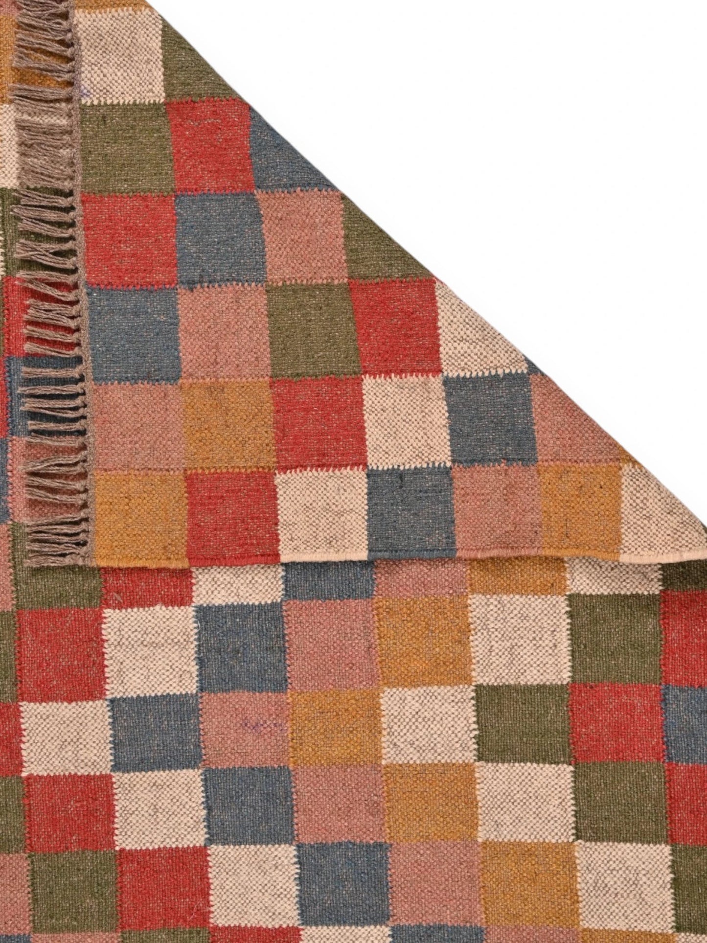 Detalle de alfombras kililm pasillo 90x150 multicolor necha a mano en fibras naturales