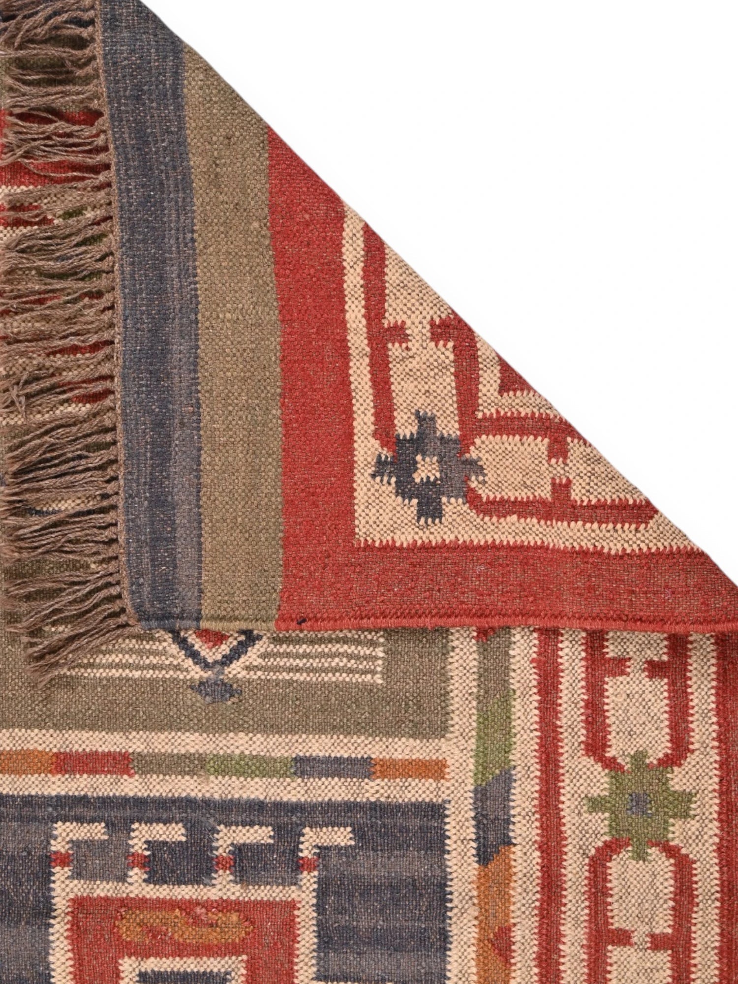 Detalle de alfombras kililm pasillo 90x150 multicolor necha a mano en fibras naturales