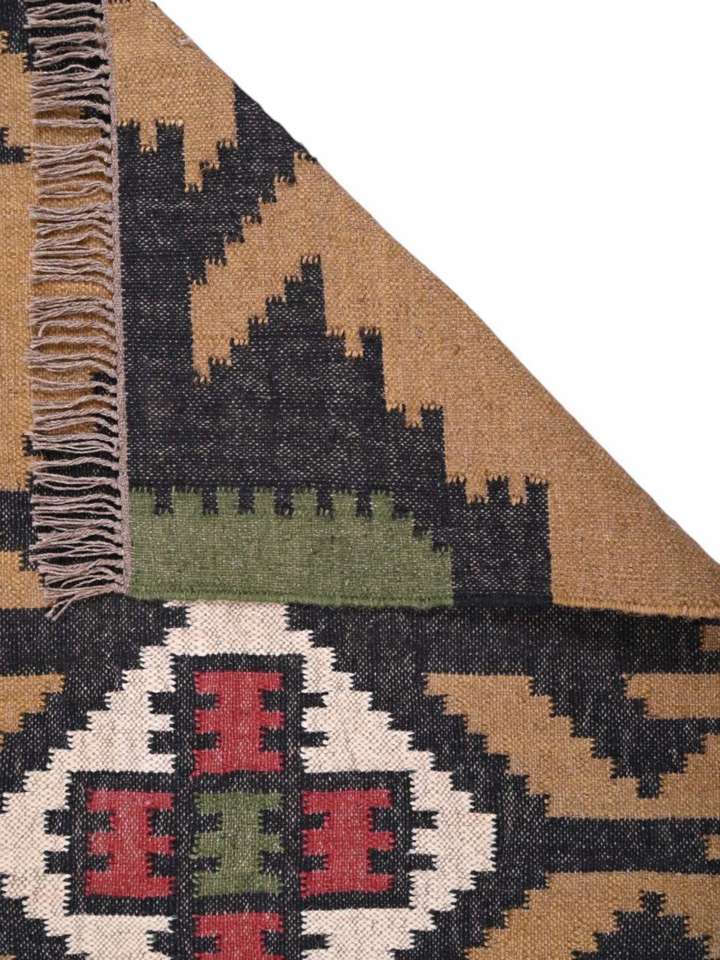 Detalle de alfombras kililm pasillo 90x50 multicolor necha a mano en fibras naturales