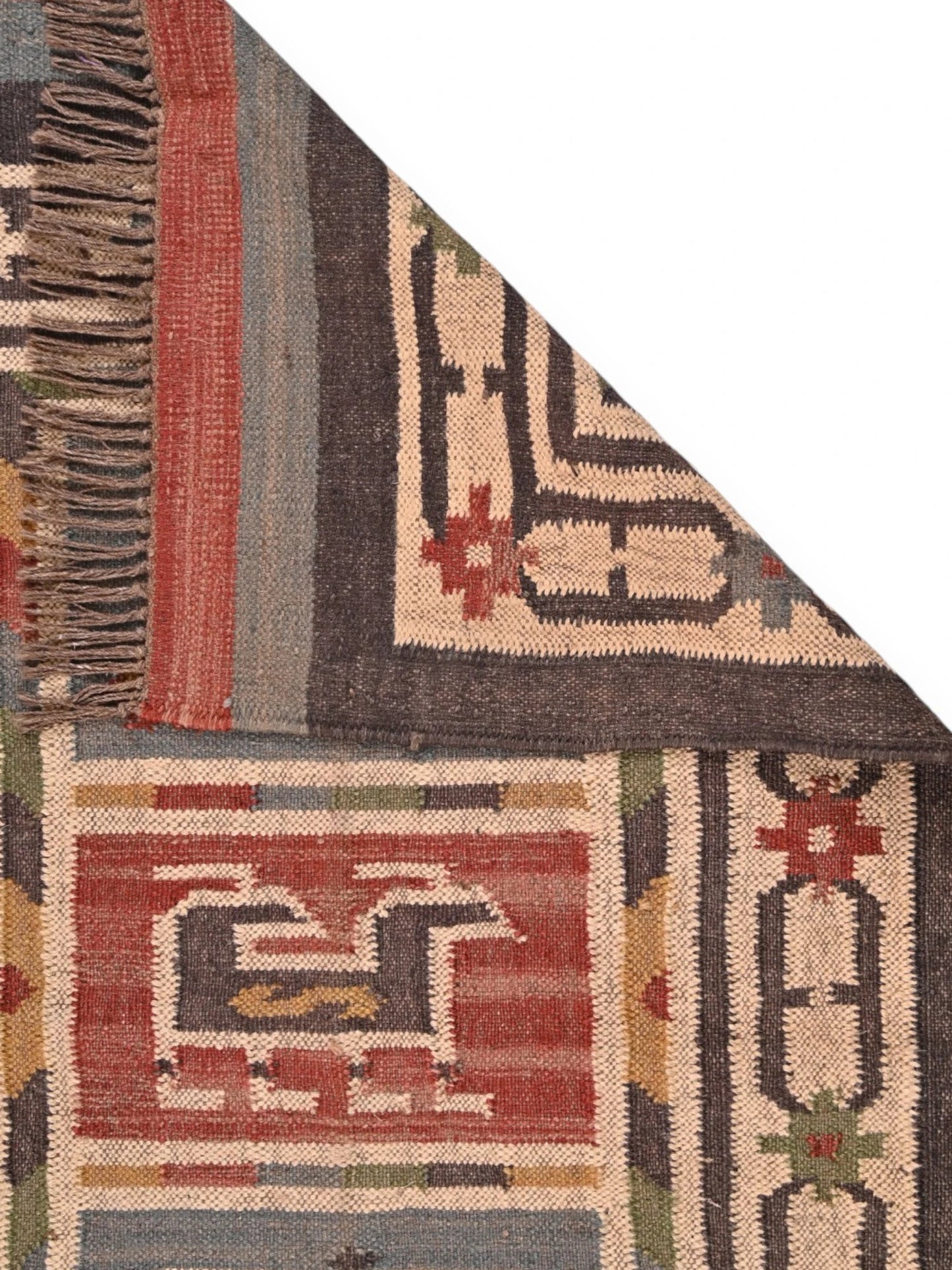 Detalle de alfombras kililm pasillo 90x150 multicolor necha a mano en fibras naturales