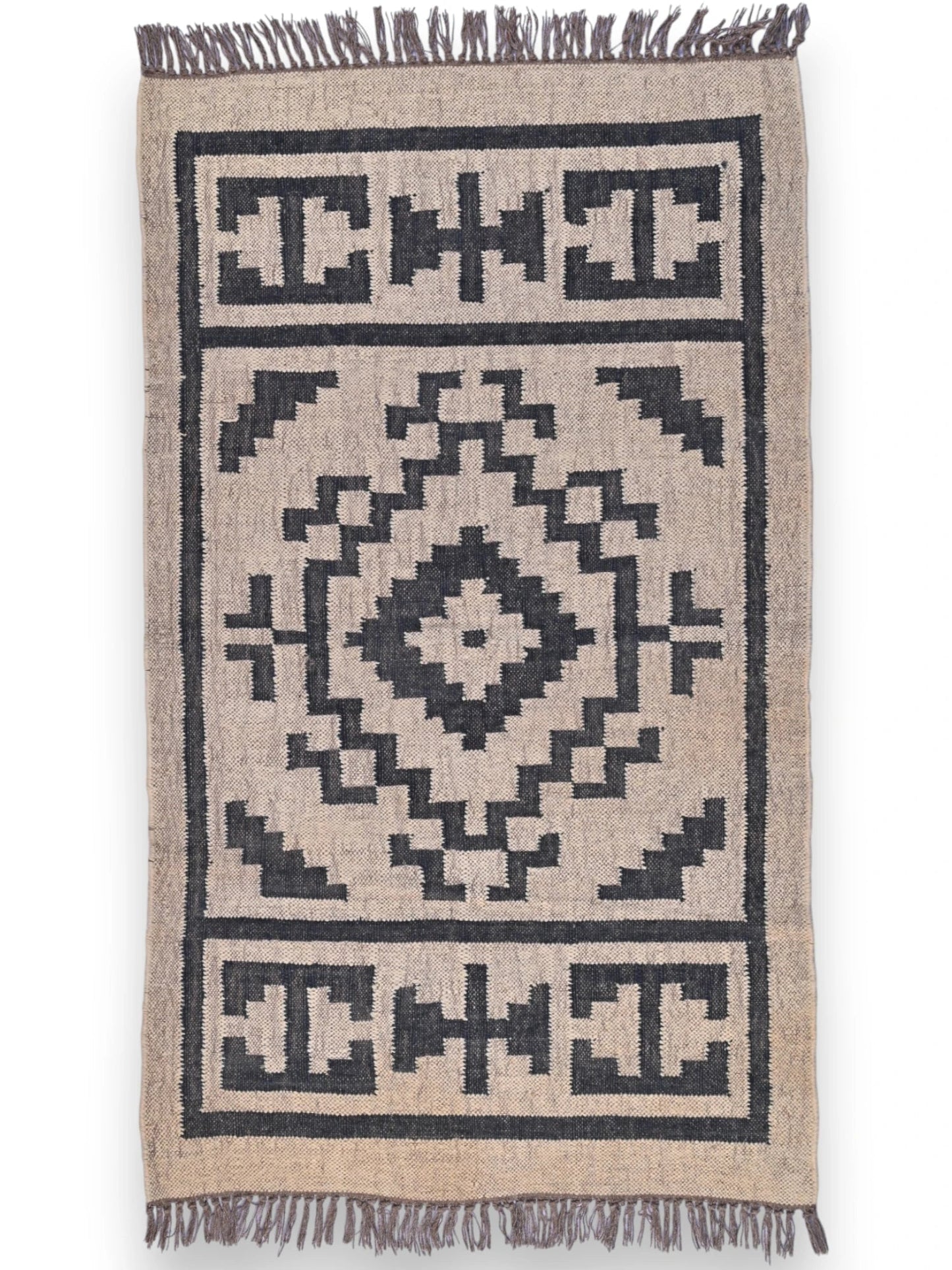 alfombras kililm pasillo 90x150 beige negro necha a mano en fibras naturales
