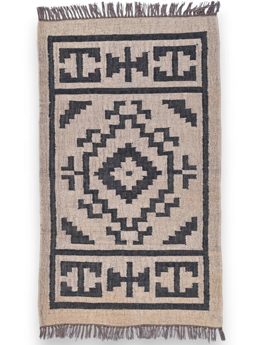 alfombras kililm pasillo 90x150 beige negro necha a mano en fibras naturales