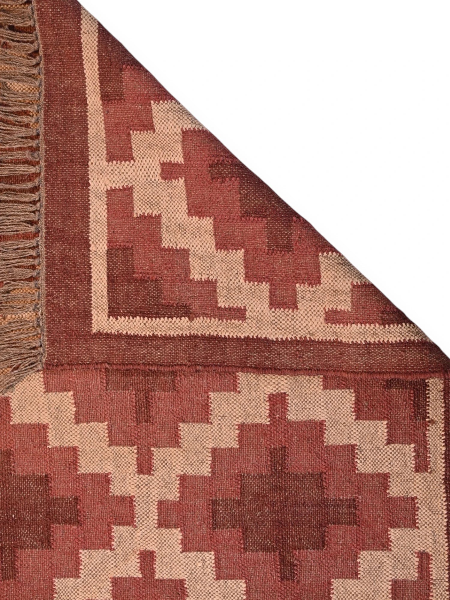 Detalle de alfombras kililm pasillo 90x150 rojo necha a mano en fibras naturales