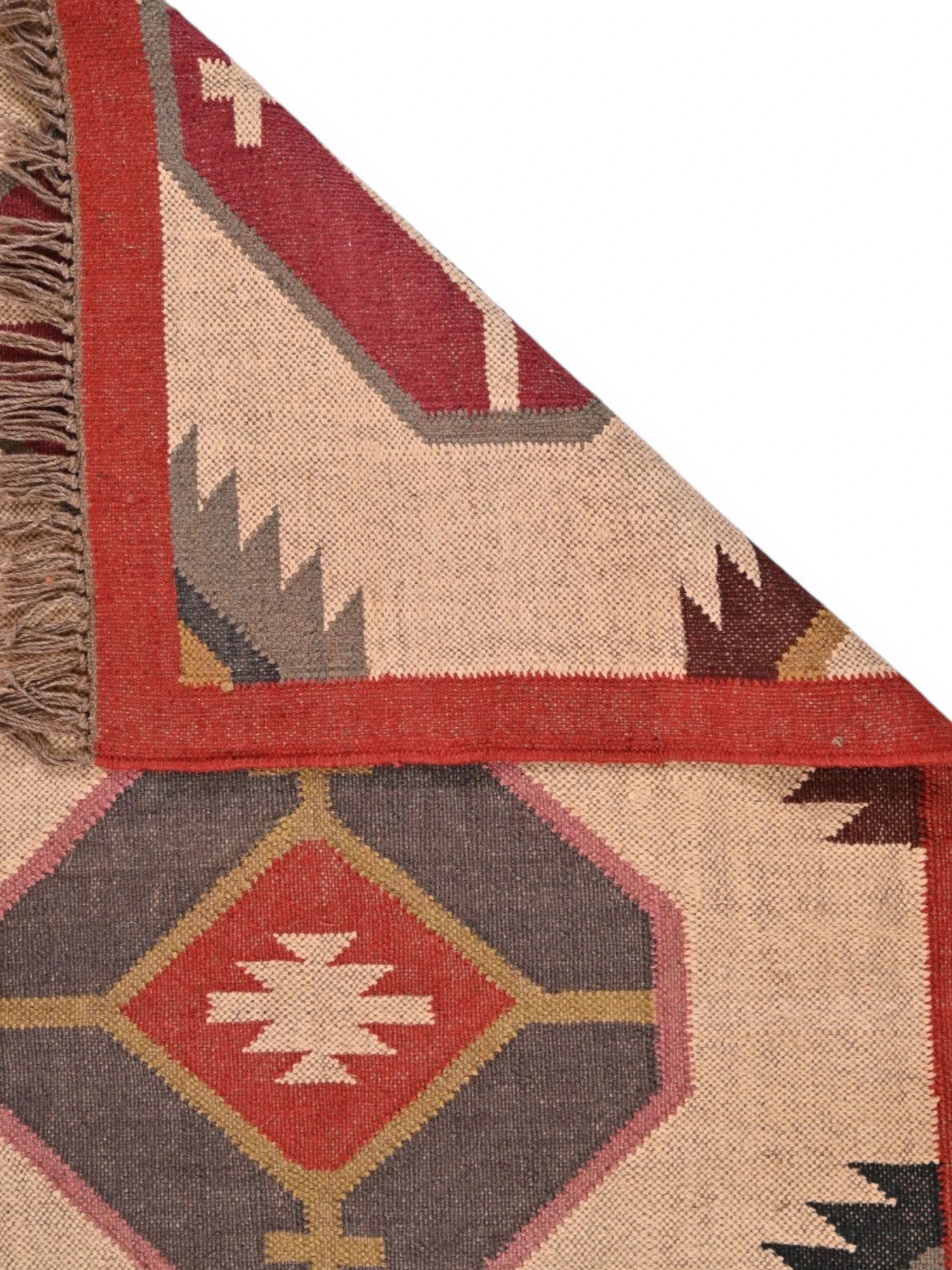 Detalle de alfombras kililm pasillo 90x150 multicolor necha a mano en fibras naturales