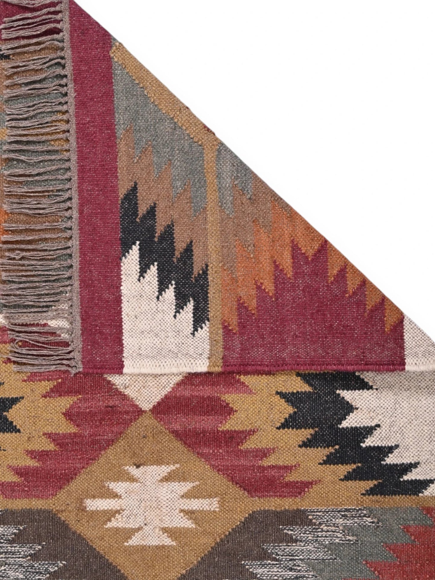 Detalle de alfombras kililm pasillo 90x50 multicolor necha a mano en fibras naturales