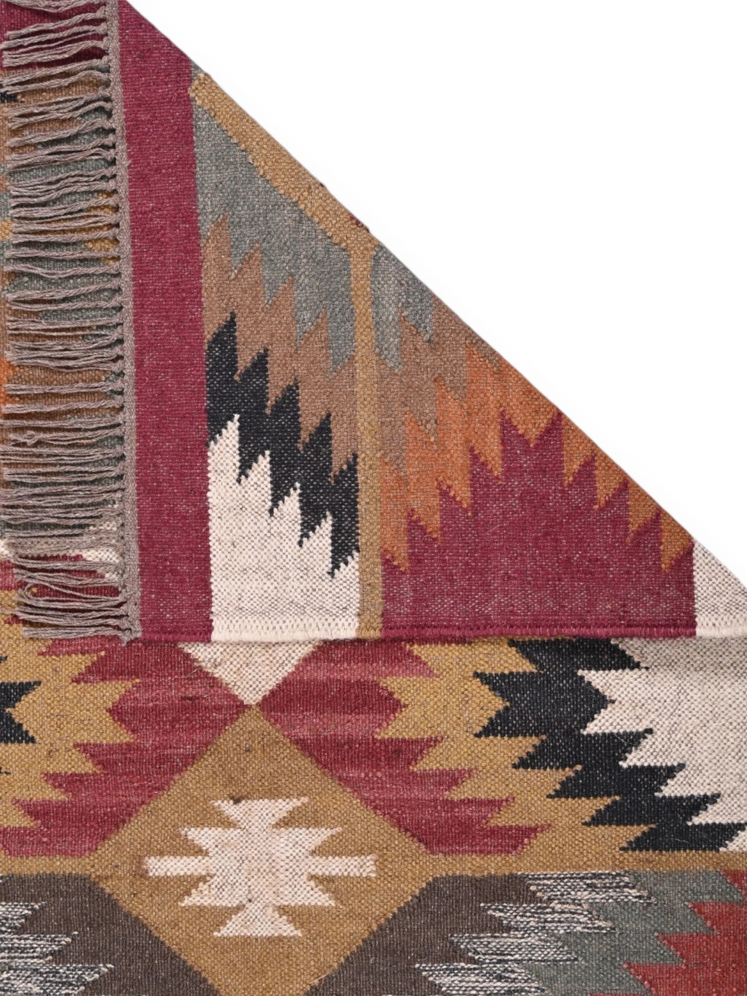 Detalle de alfombras kililm pasillo 90x50 multicolor necha a mano en fibras naturales