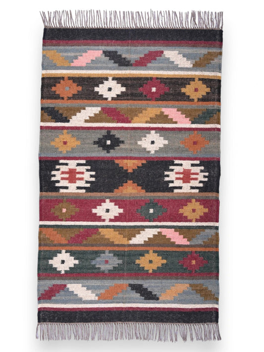 alfombras kililm pasillo 90x50 multicolor necha a mano en fibras naturales

