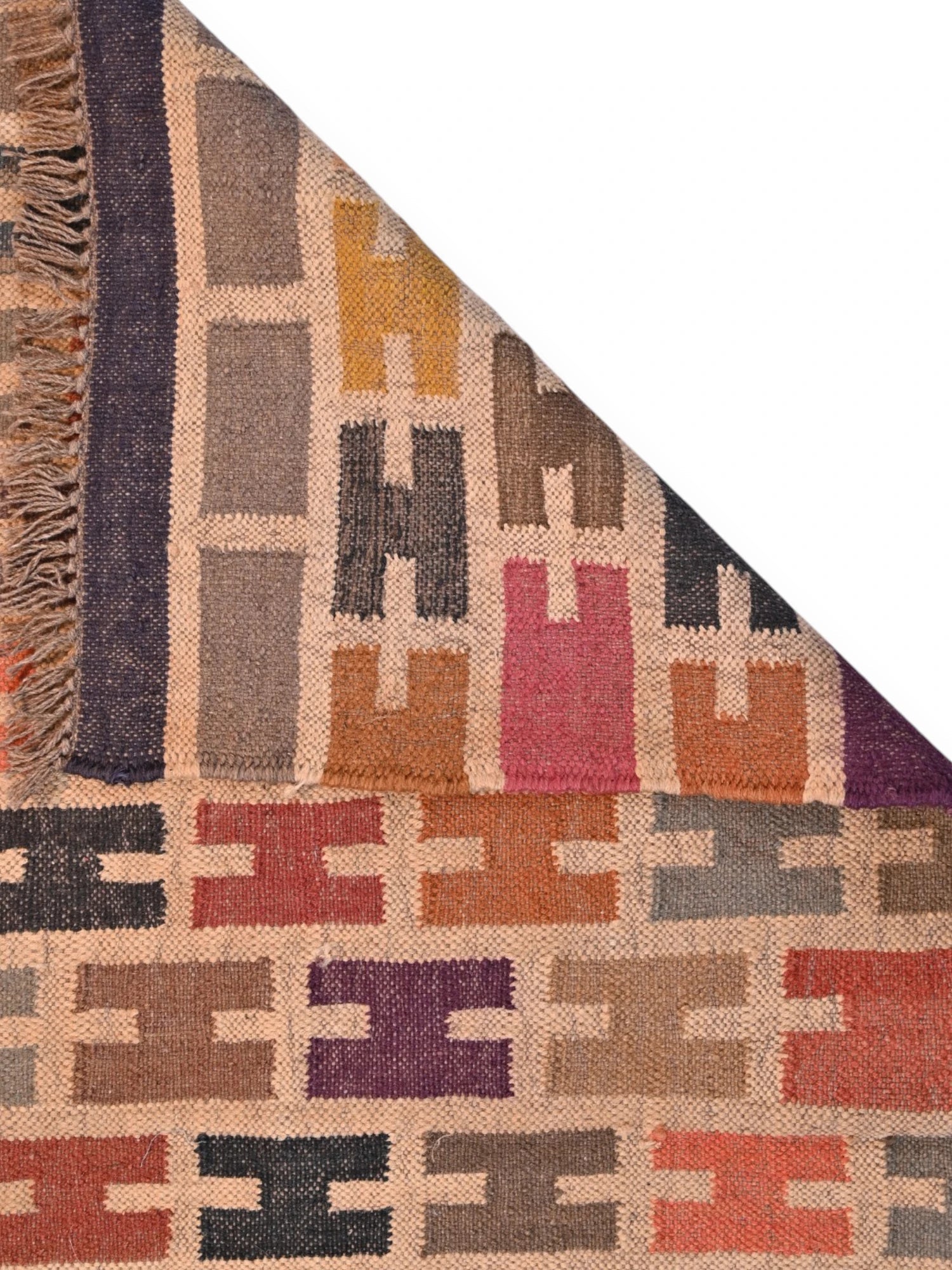 Detalle de alfombras kililm pasillo 90x150 multicolor necha a mano en fibras naturales