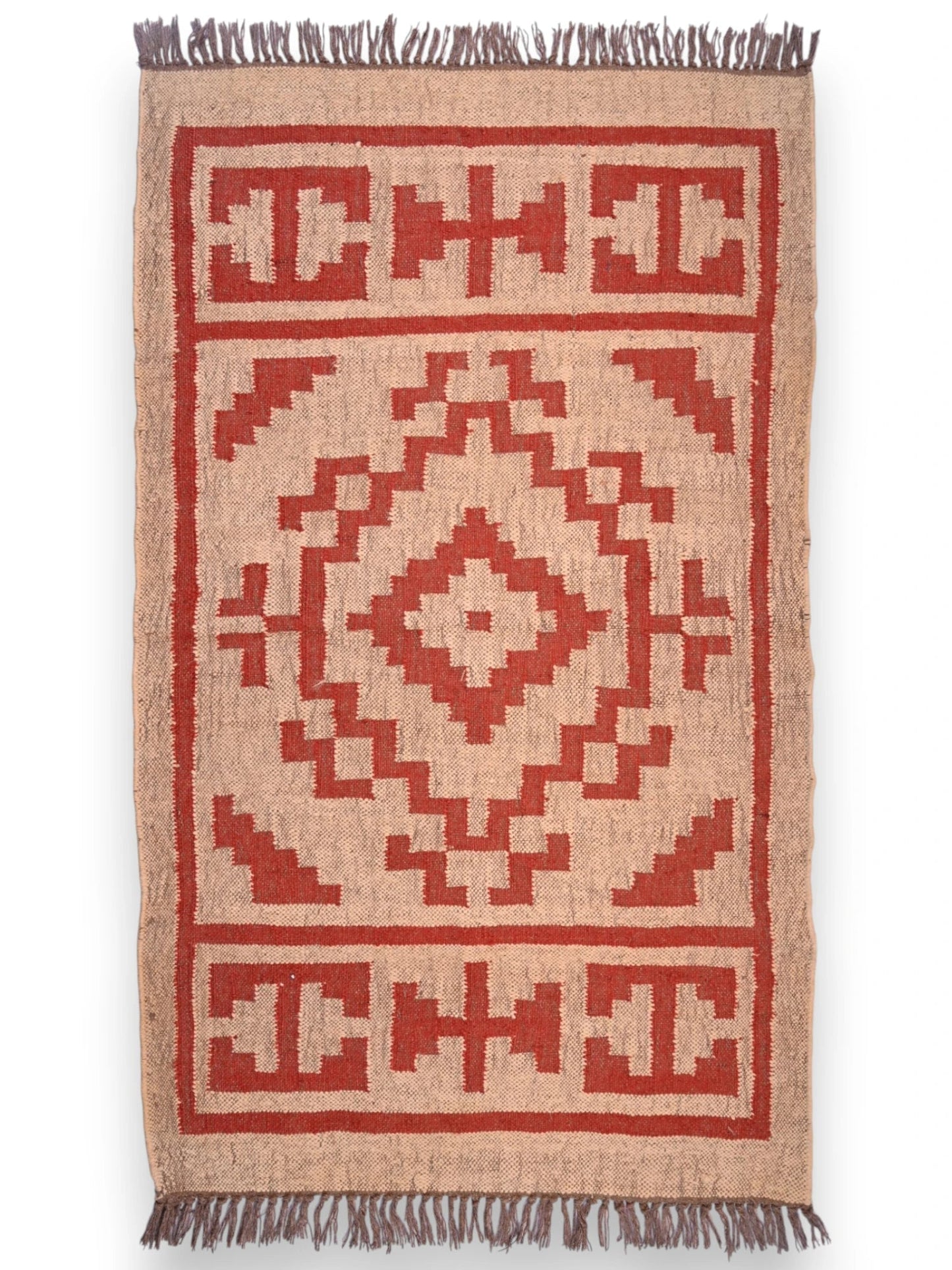 alfombras kililm pasillo 90x150 beige rojo necha a mano en fibras naturales
