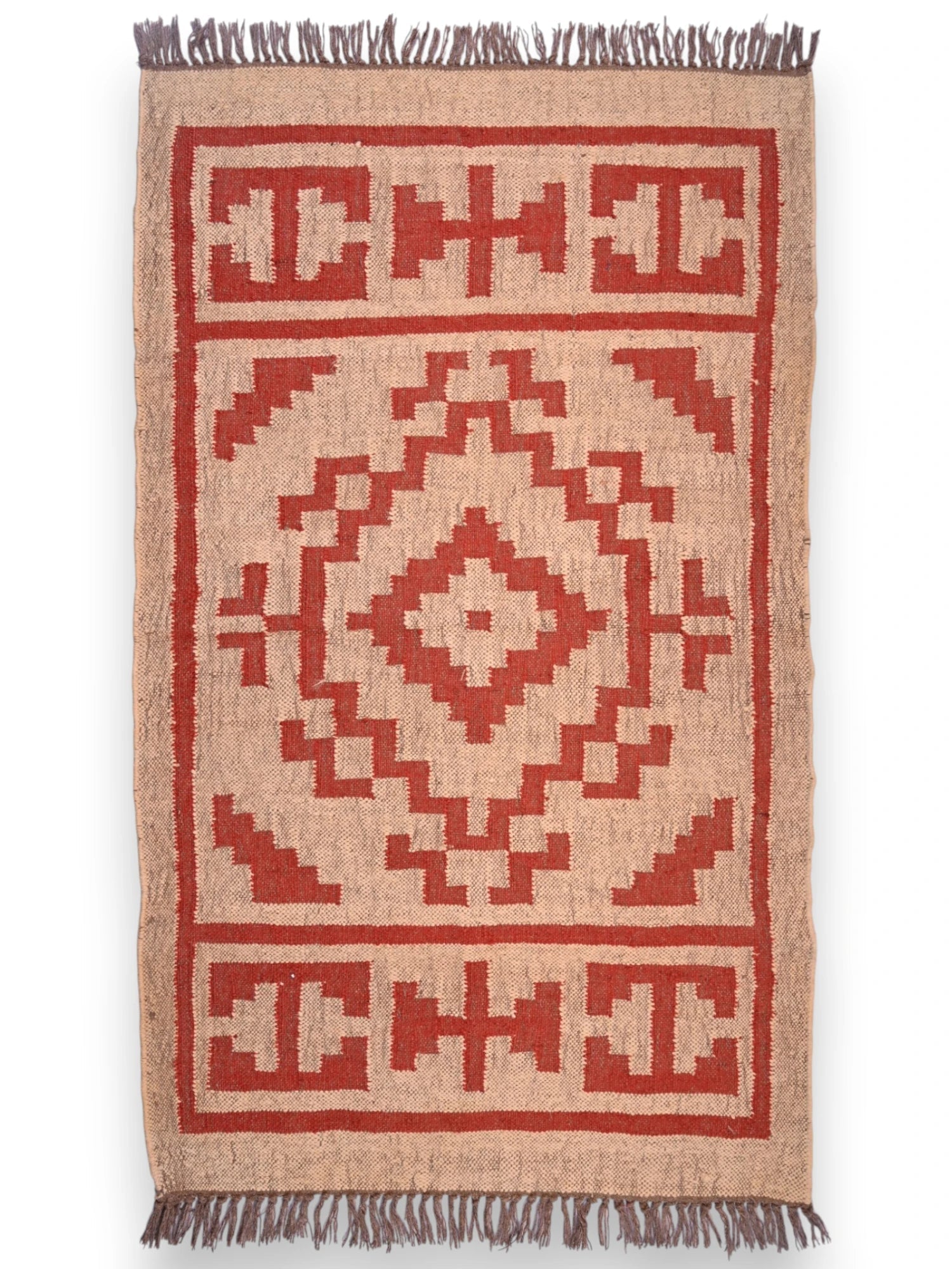 alfombras kililm pasillo 90x150 beige rojo necha a mano en fibras naturales
