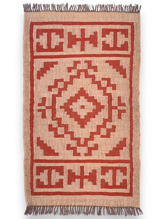alfombras kililm pasillo 90x150 beige rojo necha a mano en fibras naturales
